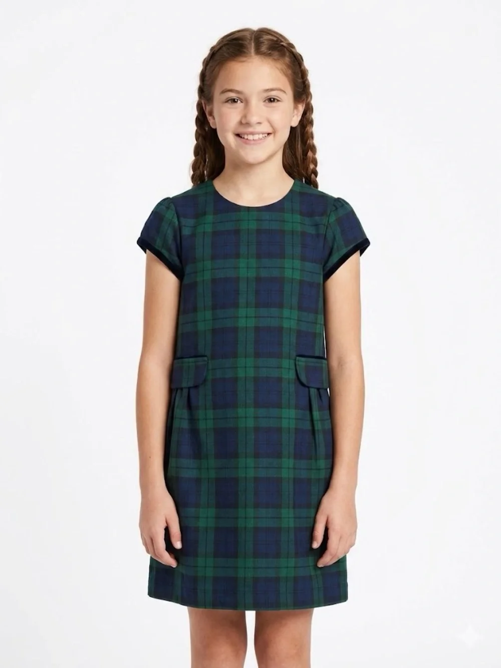 The Beaufort Bonnet Company Girls Milly Black Watch Plaid Dress Velvet Bows TBBC